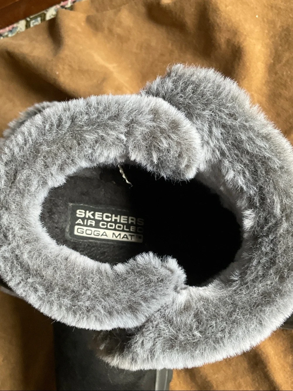 Skechers Women's Black Suede Winter Ankle Boots with Gray Faux-Fur Cuff